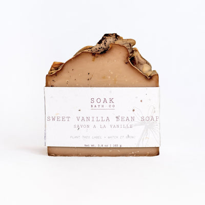 Sweet Vanilla Bean Soap Bar includes SOAK bath co. white label