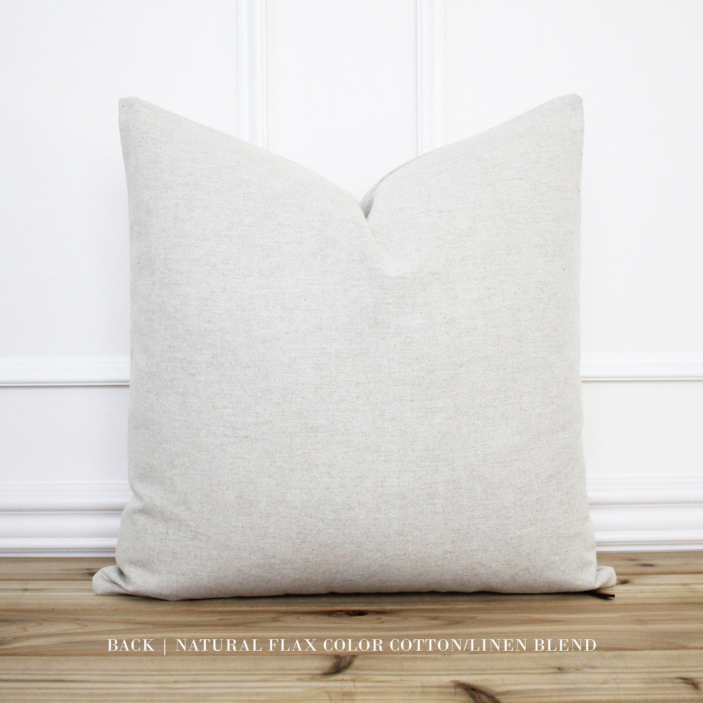 Natural Flax Color at Back of White Herringbone Pillow - Cotton & Linen Blend
